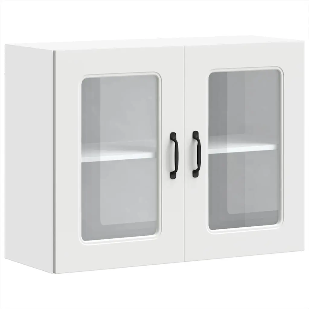 Kitchen Wall Cabinet Glass Door White Storage Engineered Wood Cupboard