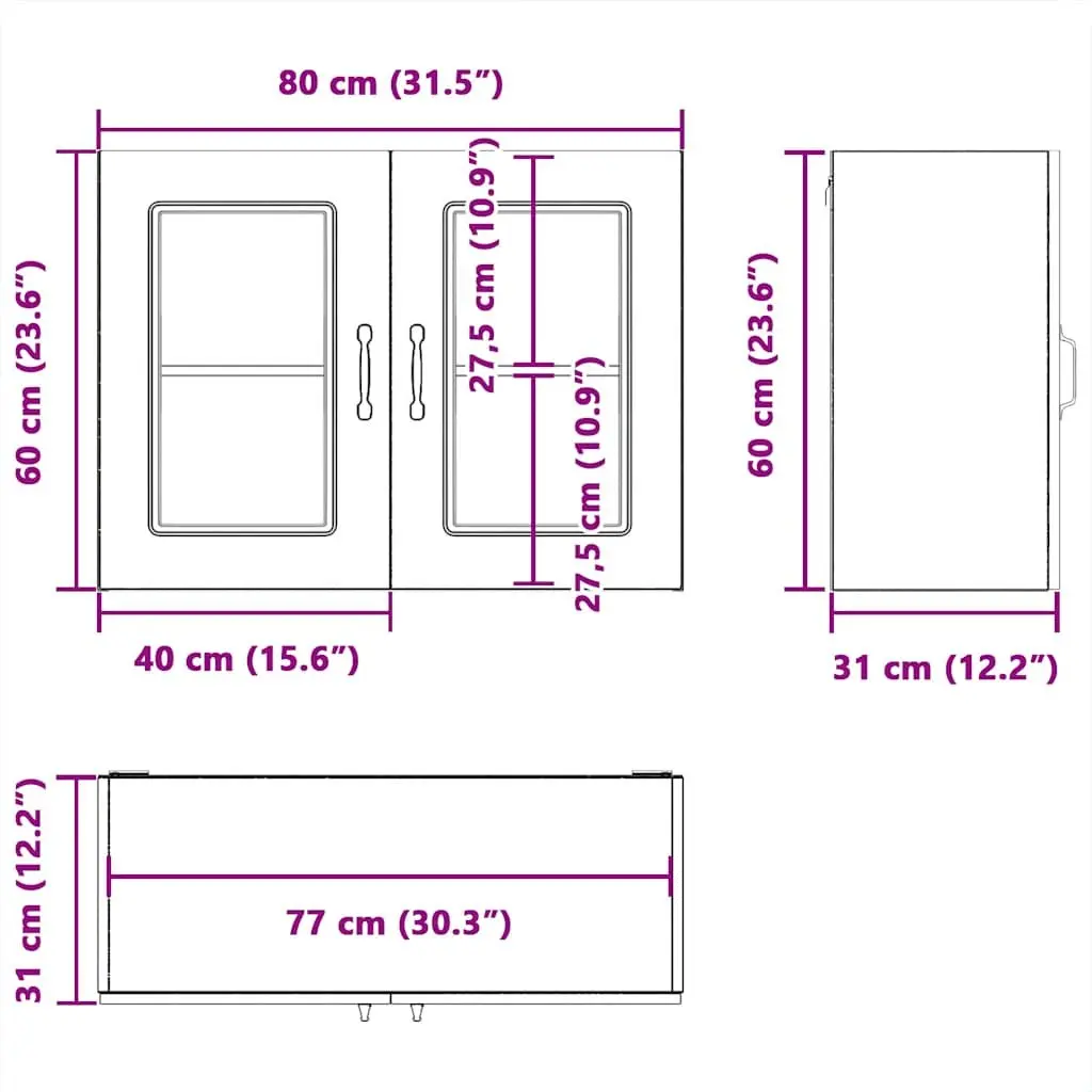 Kitchen Wall Cabinet Glass Door White Storage Engineered Wood Cupboard