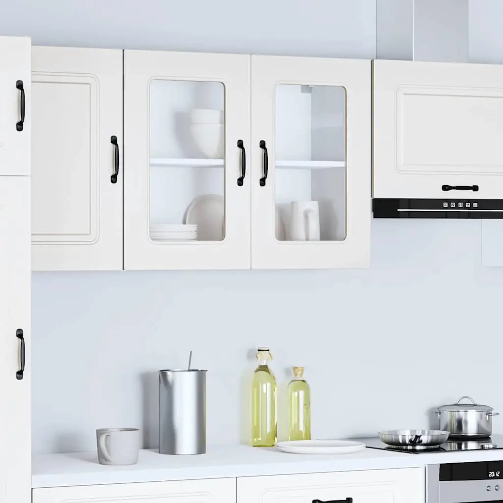 Kitchen Wall Cabinet Glass Door White Storage Engineered Wood Cupboard