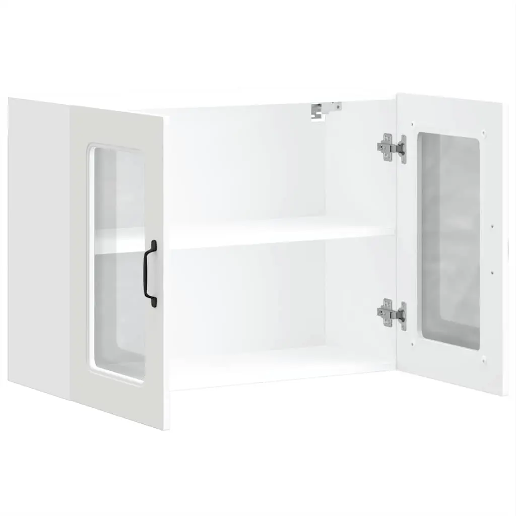 Kitchen Wall Cabinet Glass Door White Storage Engineered Wood Cupboard