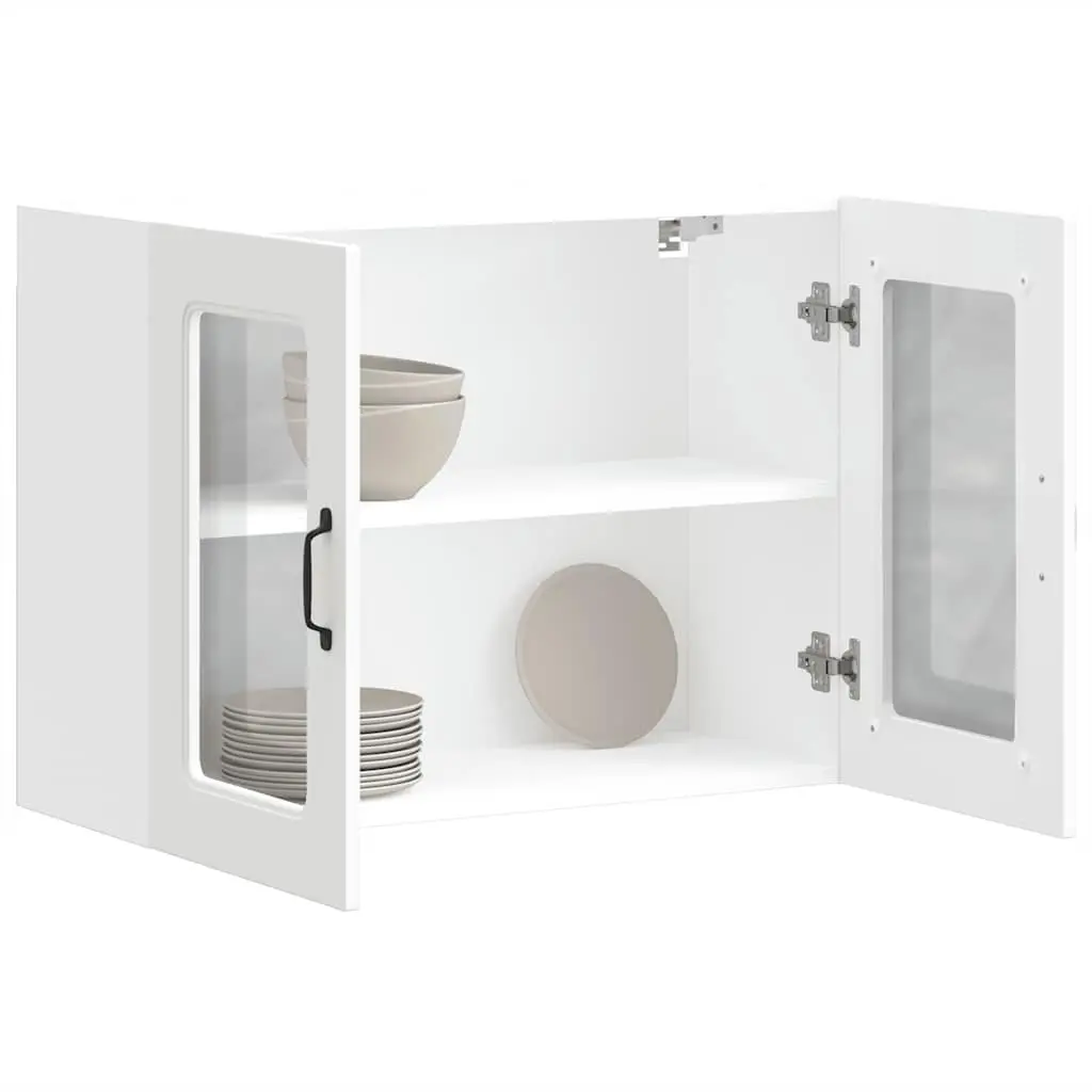 Kitchen Wall Cabinet Glass Door White Storage Engineered Wood Cupboard