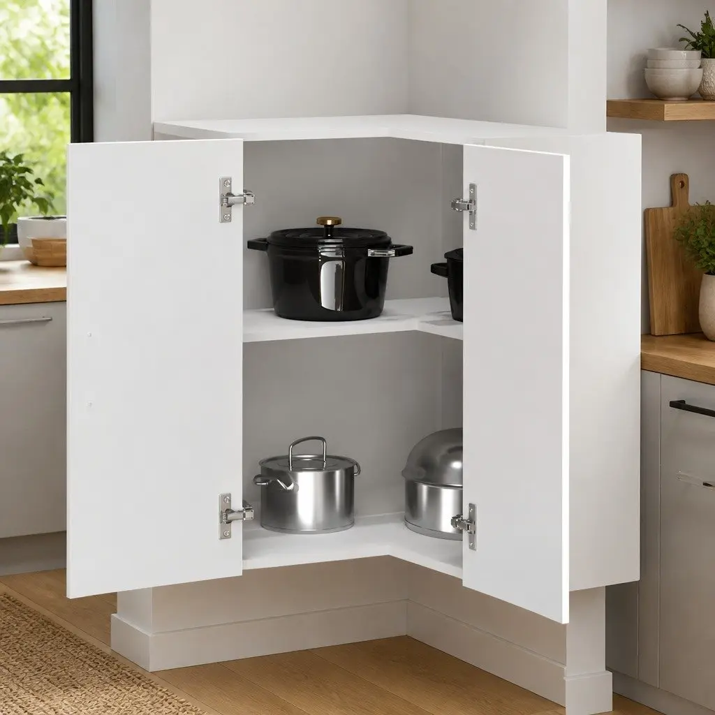 Kitchen Corner Cabinet White Engineered Wood Storage Organiser Wall Mounted