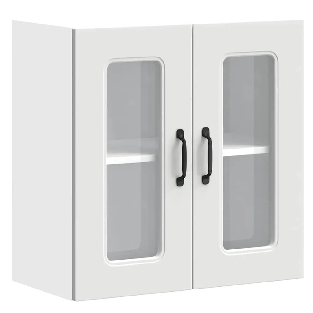 Kitchen Cabinet Wall-Mounted Storage Unit Glass Door White Engineered Wood