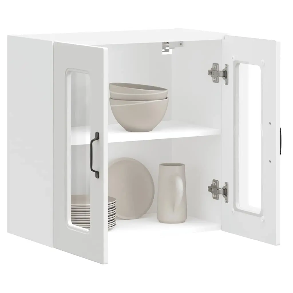 Kitchen Cabinet Wall-Mounted Storage Unit Glass Door White Engineered Wood