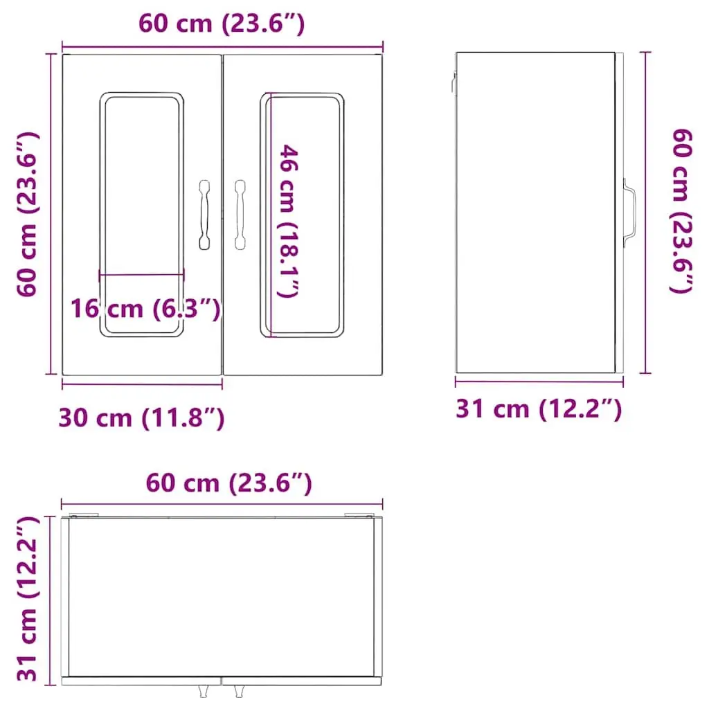 Kitchen Cabinet Wall-Mounted Storage Unit Glass Door White Engineered Wood