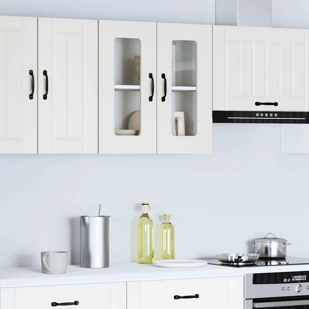 Kitchen Cabinet Wall-Mounted Storage Unit Glass Door White Engineered Wood