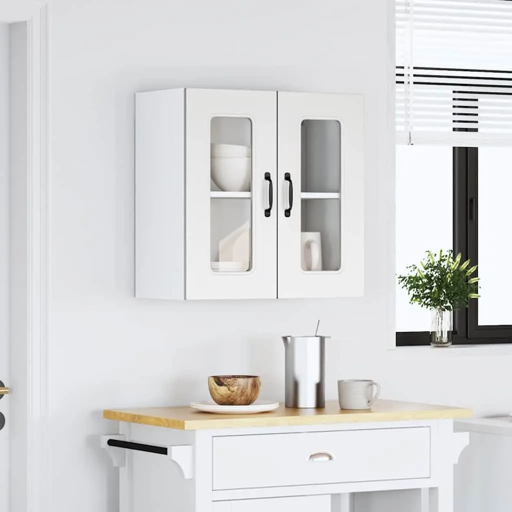 Kitchen Cabinet Wall-Mounted Storage Unit Glass Door White Engineered Wood