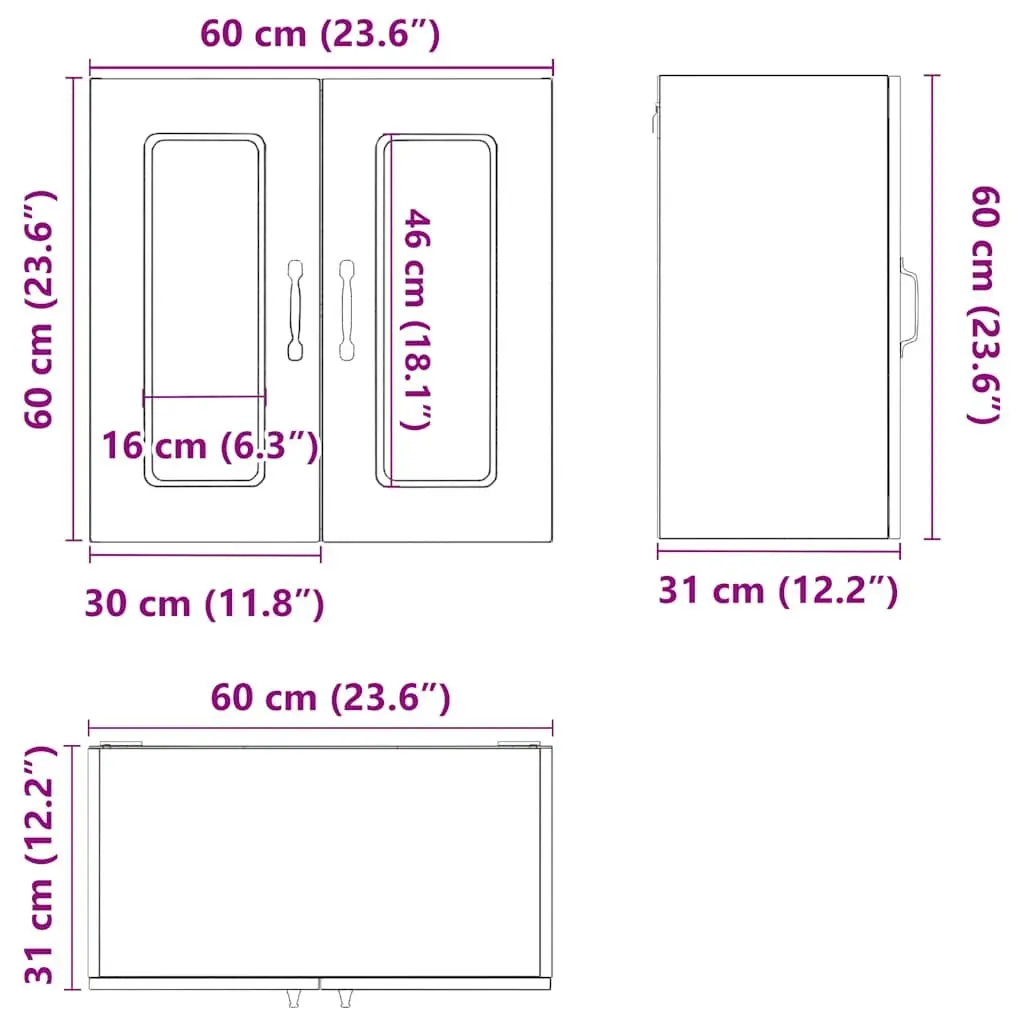Kitchen Wall Cabinet Glass Door Black Engineered Wood Wall-Mounted Storage Unit