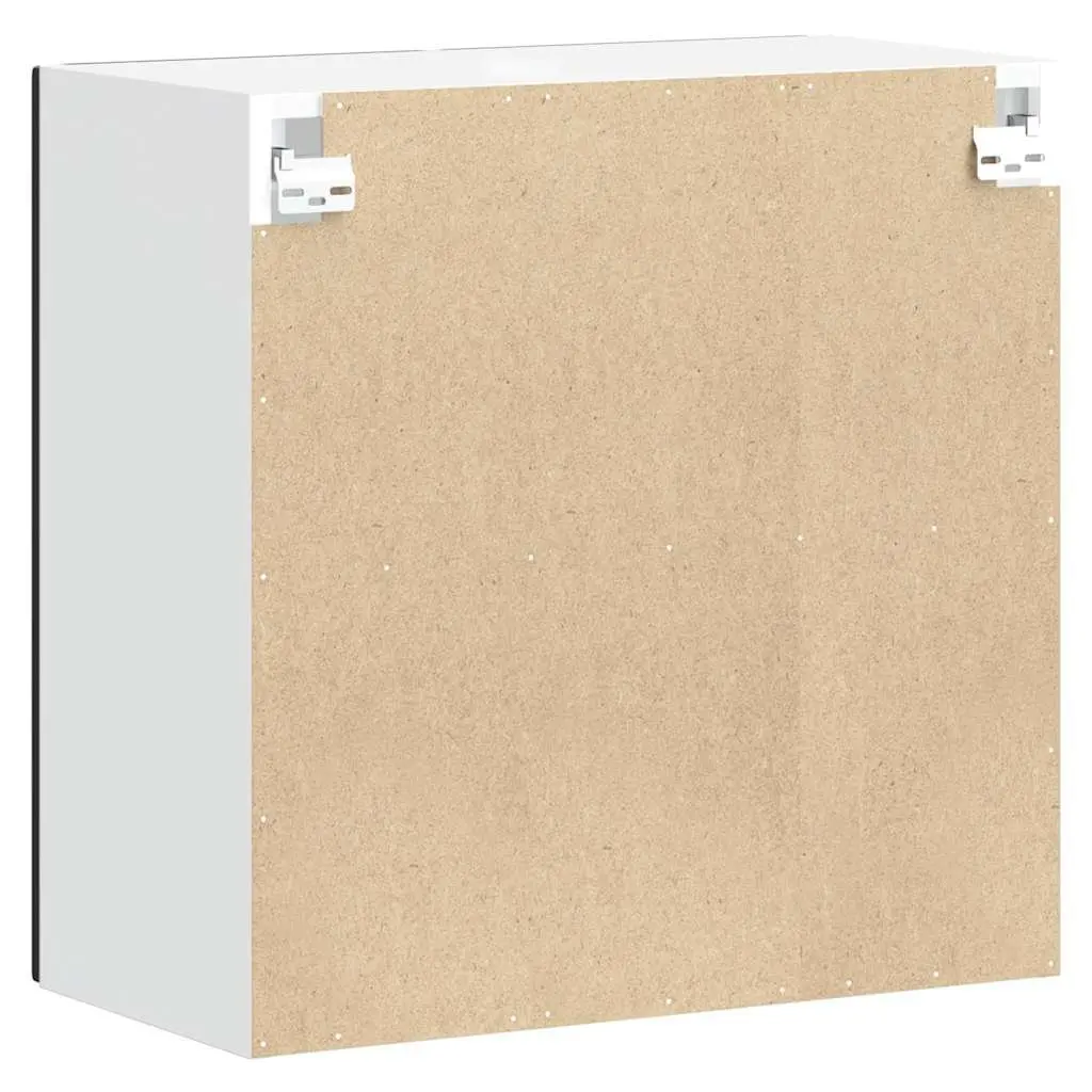 Kitchen Wall Cabinet Glass Door Black Engineered Wood Wall-Mounted Storage Unit