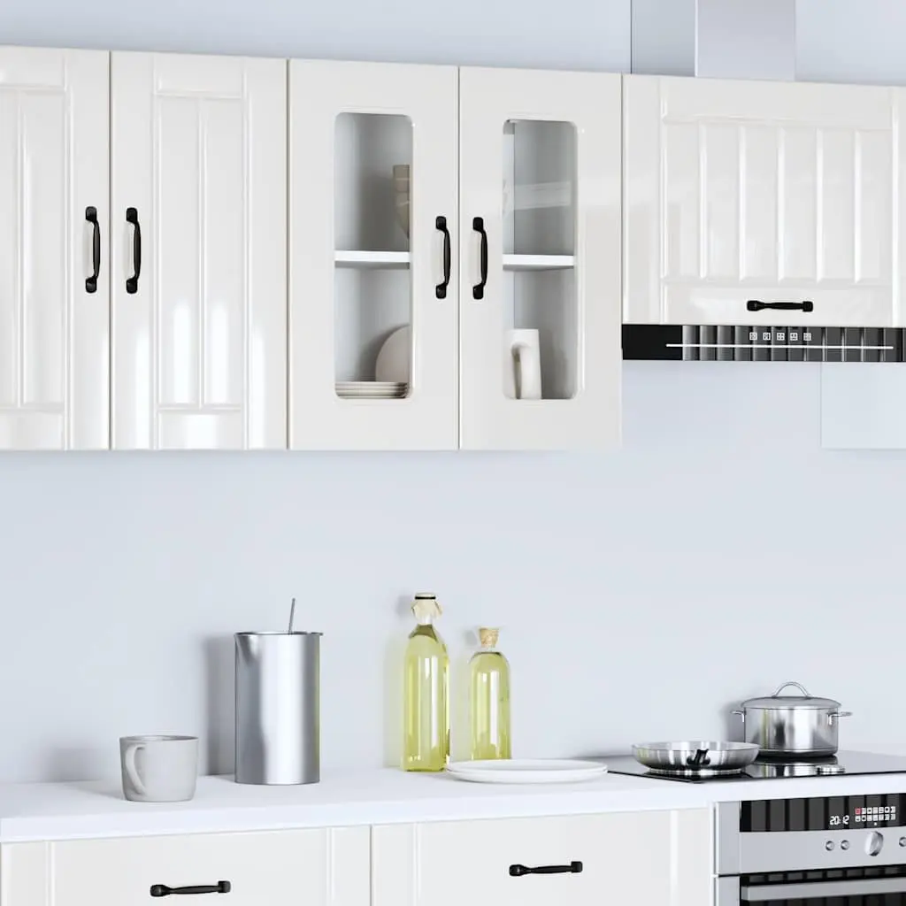 Kitchen Wall Cabinet Glass Door Organiser White Engineered Wood