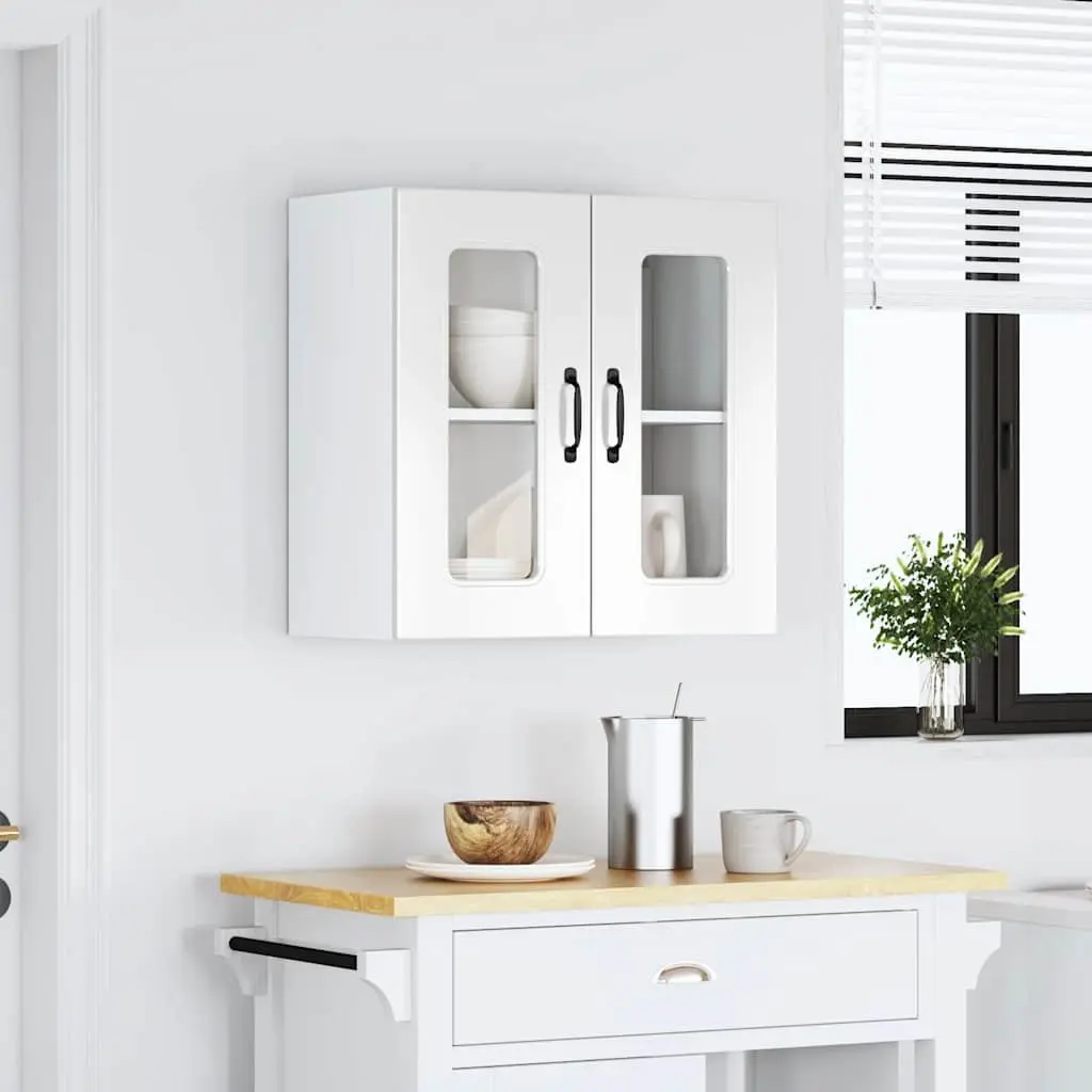 Kitchen Wall Cabinet Glass Door Organiser White Engineered Wood