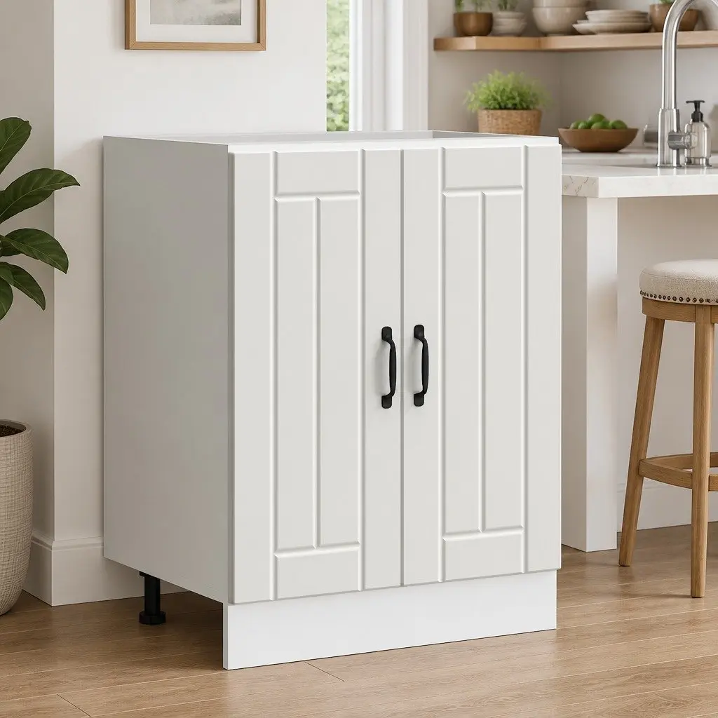 Sink Base Cabinet White Kitchen Storage Engineered Wood Organised Tableware