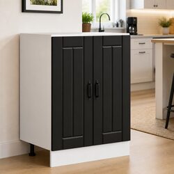 Sink Base Cabinet Black Engineered Wood Kitchen Storage Cupboard with Doors