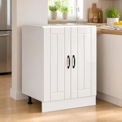 Kitchen Sink Base Cabinet White High Gloss Engineered Wood Storage Cupboard