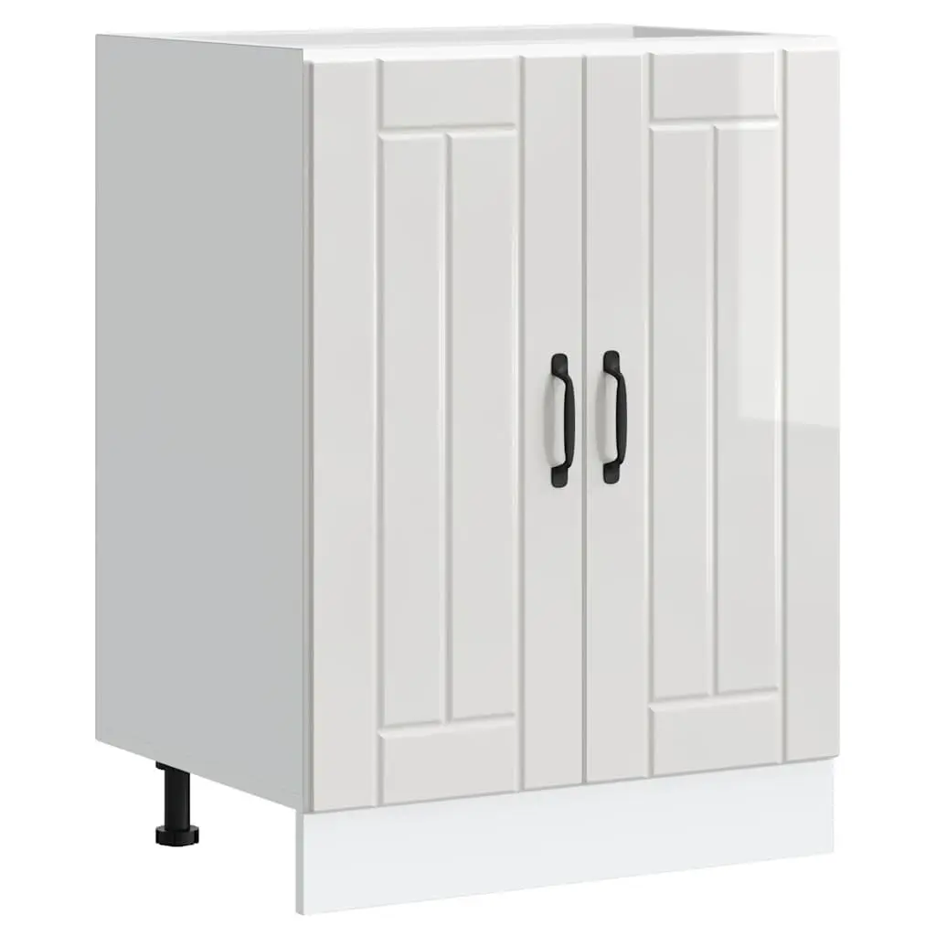White Engineered Wood Sink Base Cabinet High Gloss Kitchen Storage Cupboard