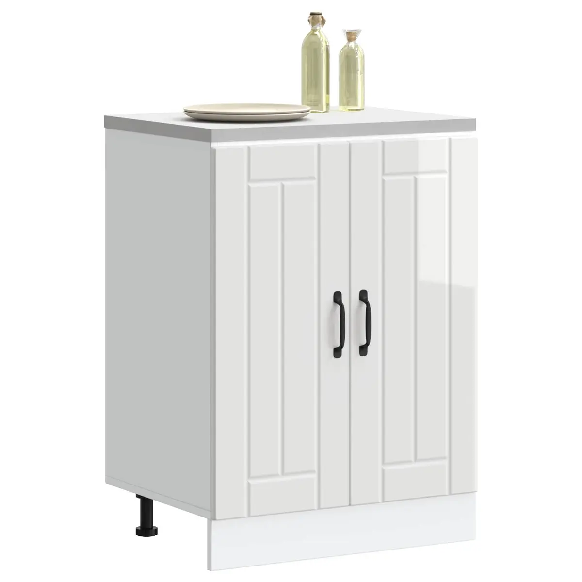 White Engineered Wood Sink Base Cabinet High Gloss Kitchen Storage Cupboard