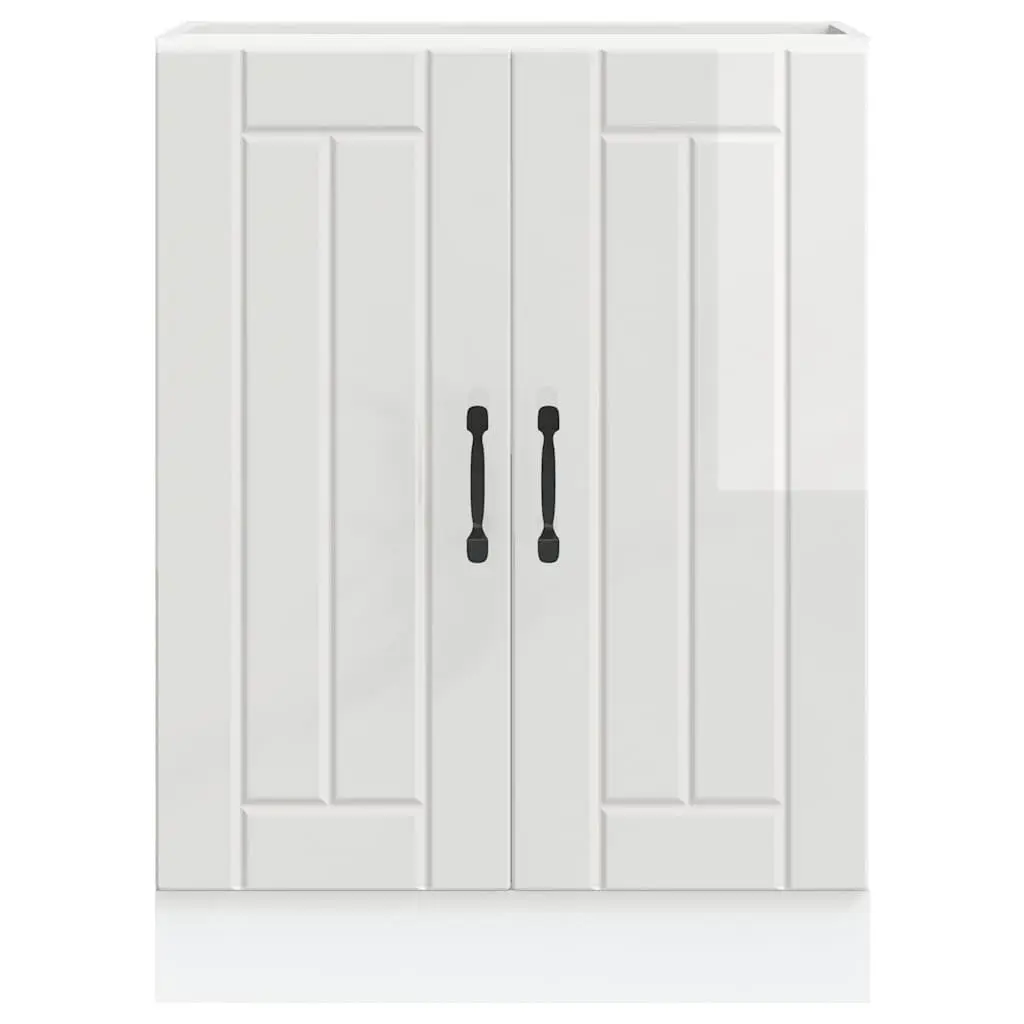 White Engineered Wood Sink Base Cabinet High Gloss Kitchen Storage Cupboard