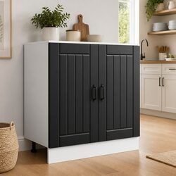 Kitchen Sink Base Cabinet Black Engineered Wood Storage Cupboard with Doors