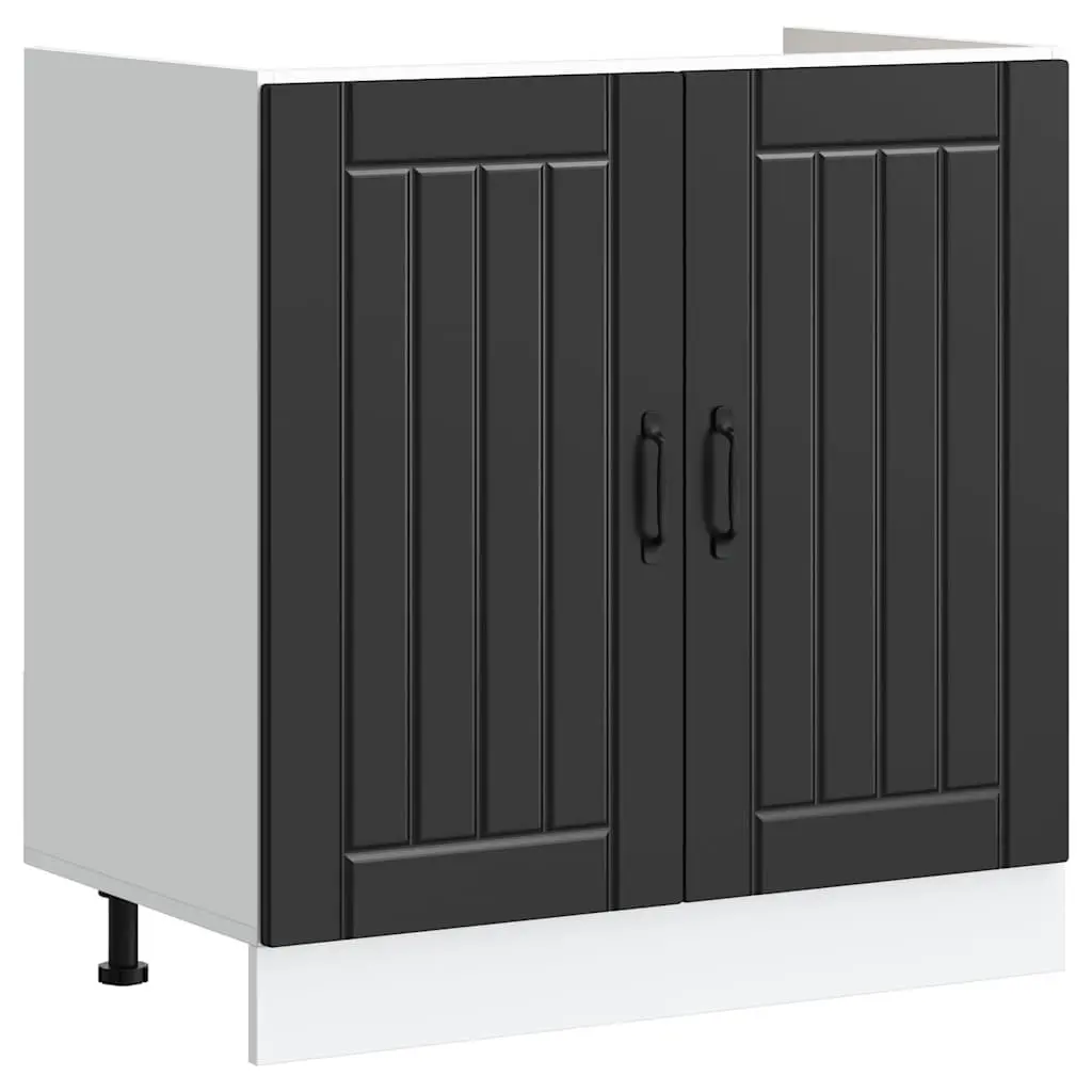 Kitchen Sink Base Cabinet Black Engineered Wood Storage Cupboard with Doors