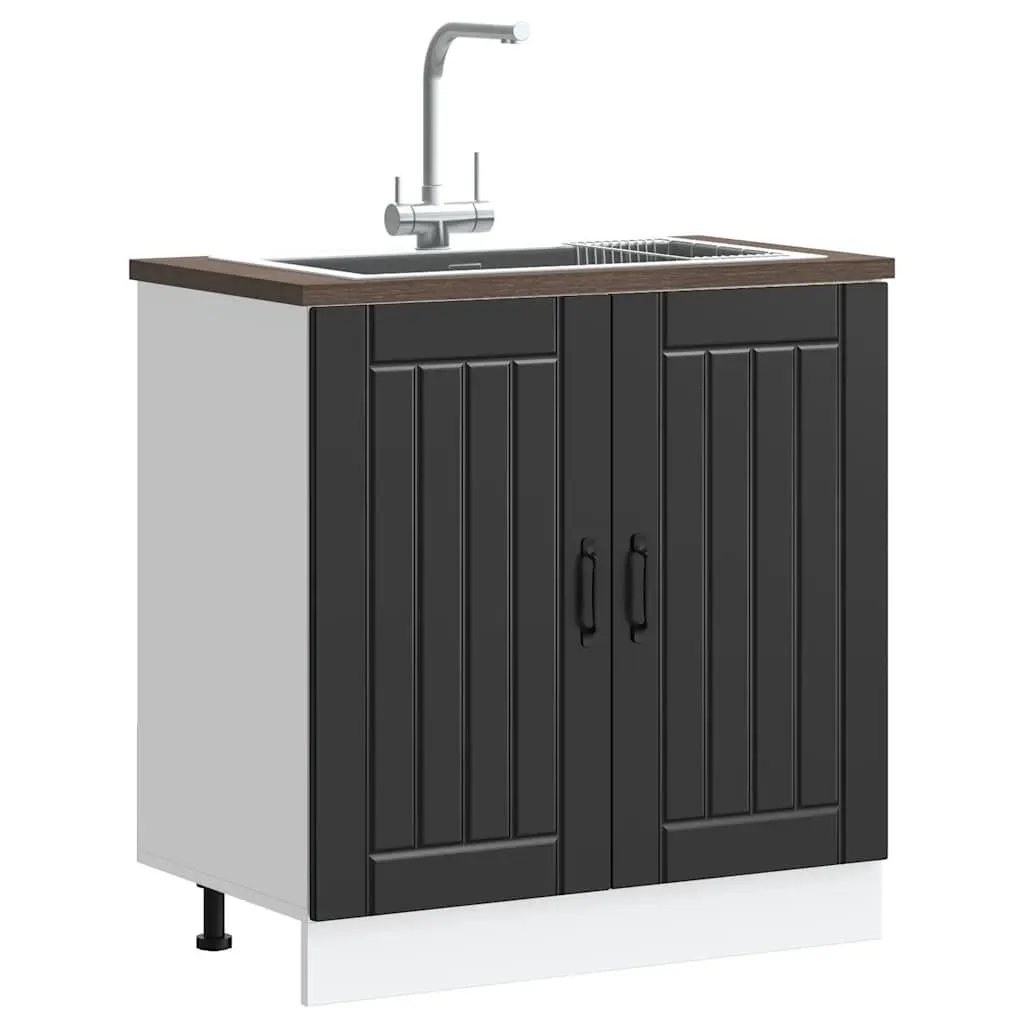 Kitchen Sink Base Cabinet Black Engineered Wood Storage Cupboard with Doors