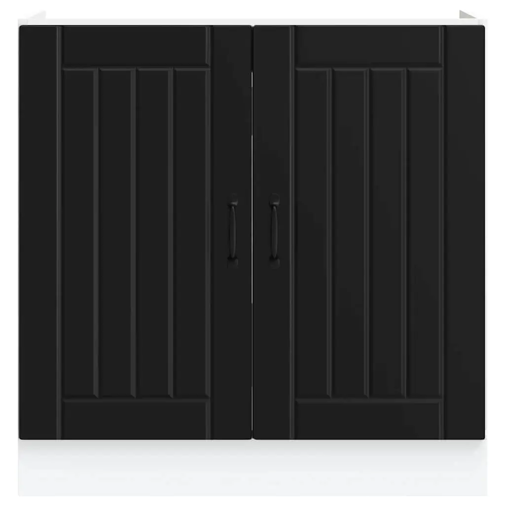 Kitchen Sink Base Cabinet Black Engineered Wood Storage Cupboard with Doors