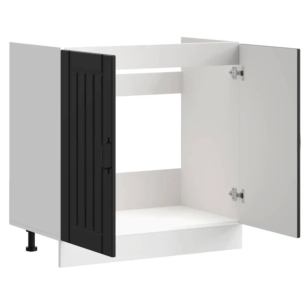 Kitchen Sink Base Cabinet Black Engineered Wood Storage Cupboard with Doors