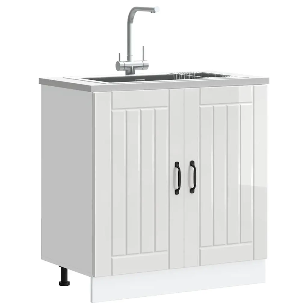 Sink Base Cabinet Kitchen Storage Unit White Engineered Wood Adjustable Feet