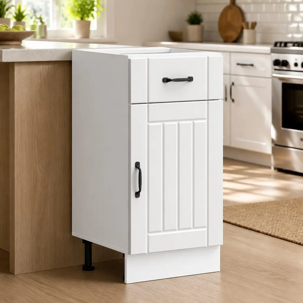White Engineered Wood Base Cabinet for Kitchens