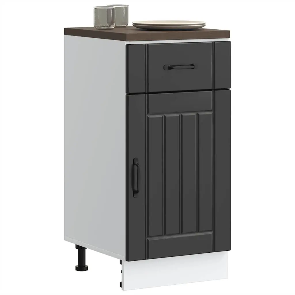 Kitchen Base Cabinet Storage Unit Black Engineered Wood Adjustable Feet