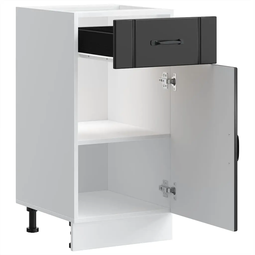Kitchen Base Cabinet Storage Unit Black Engineered Wood Adjustable Feet