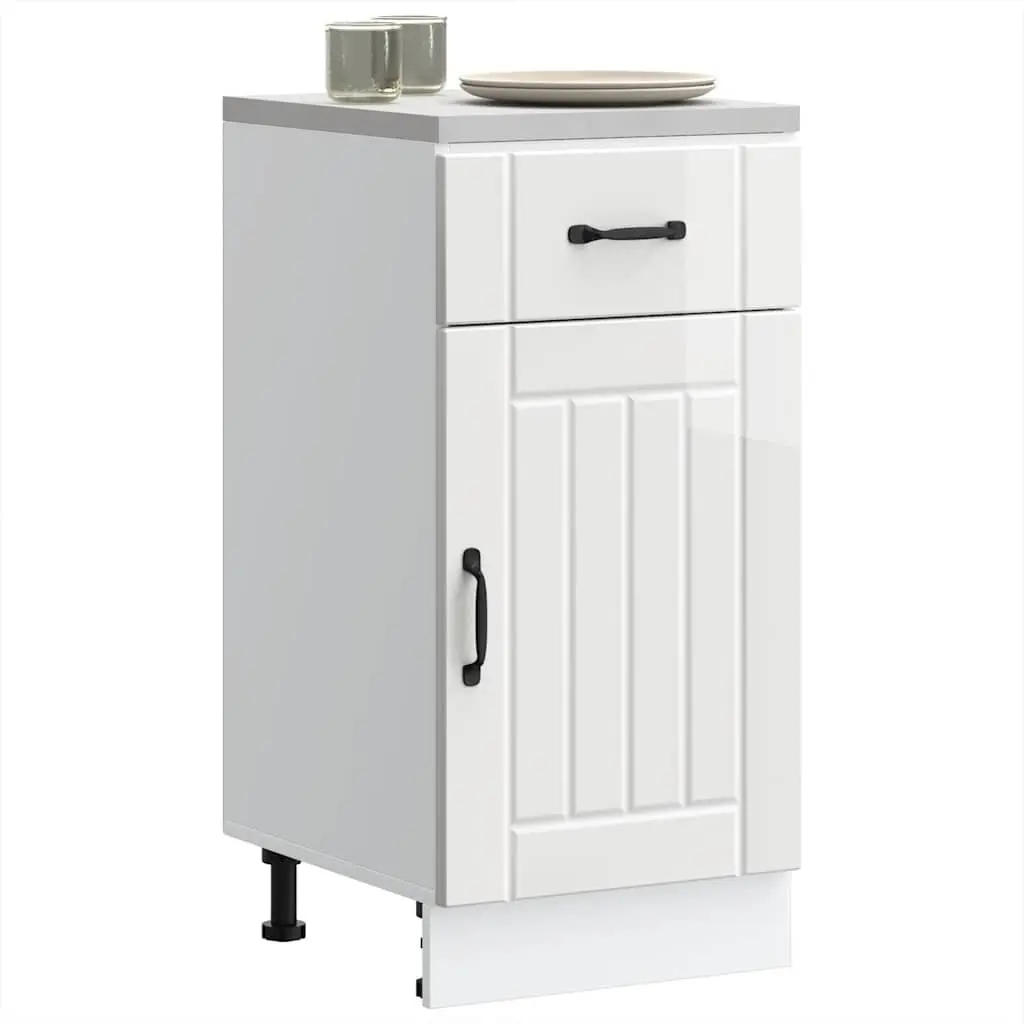 Kitchen Base Cabinet White High Gloss Engineered Wood Storage Sink Unit Doors