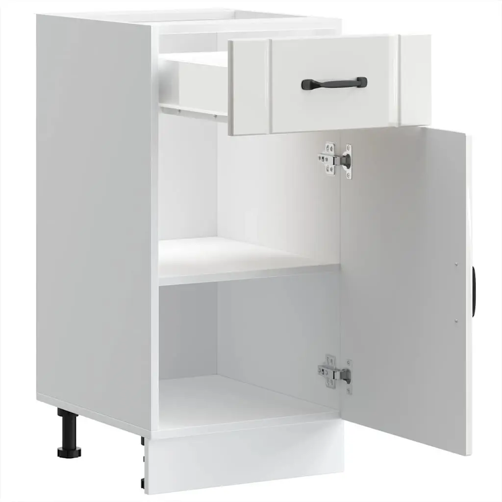 Kitchen Base Cabinet White High Gloss Engineered Wood Storage Sink Unit Doors