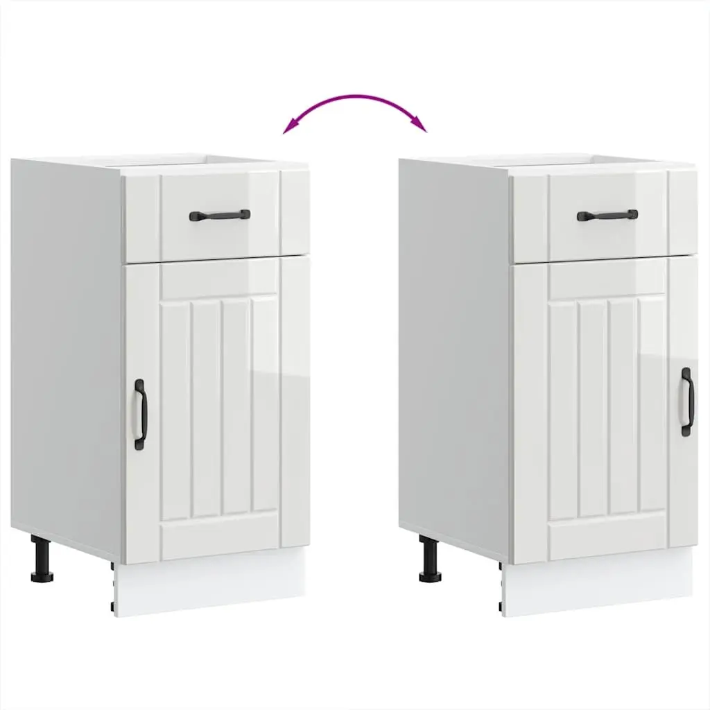 Kitchen Base Cabinet White High Gloss Engineered Wood Storage Sink Unit Doors