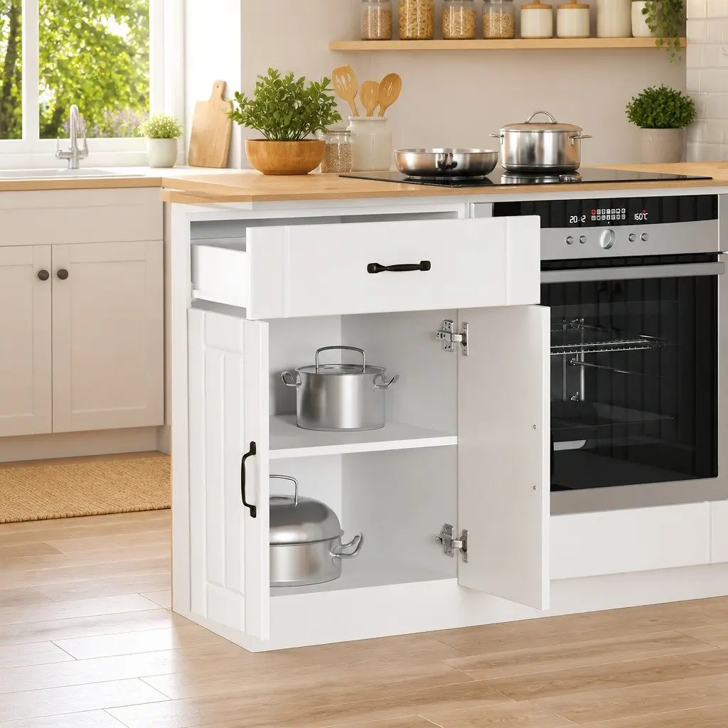 White Engineered Wood Kitchen Cupboard