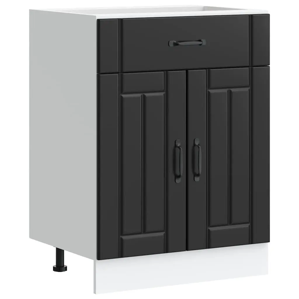 Kitchen Base Cabinet Black Engineered Wood Storage Sink Unit Adjustable Feet