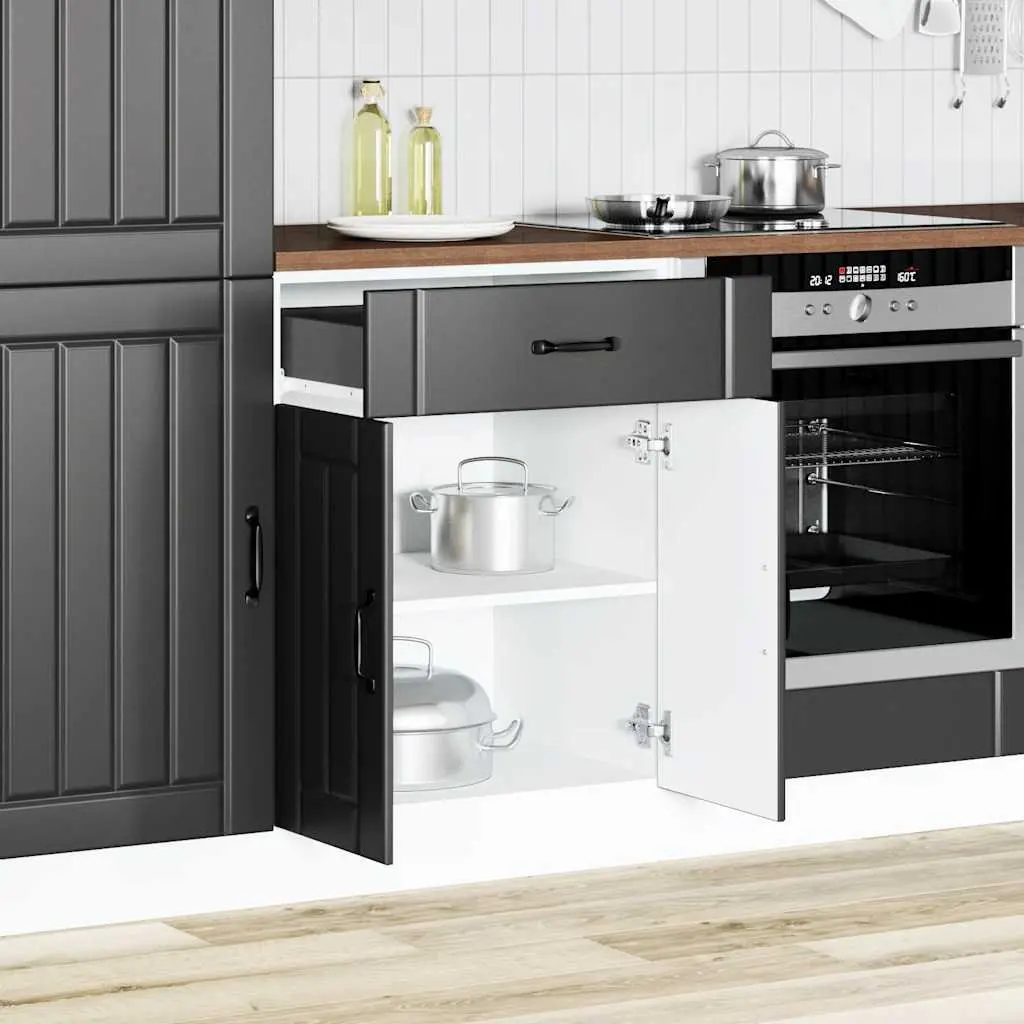 Kitchen Base Cabinet Black Engineered Wood Storage Sink Unit Adjustable Feet