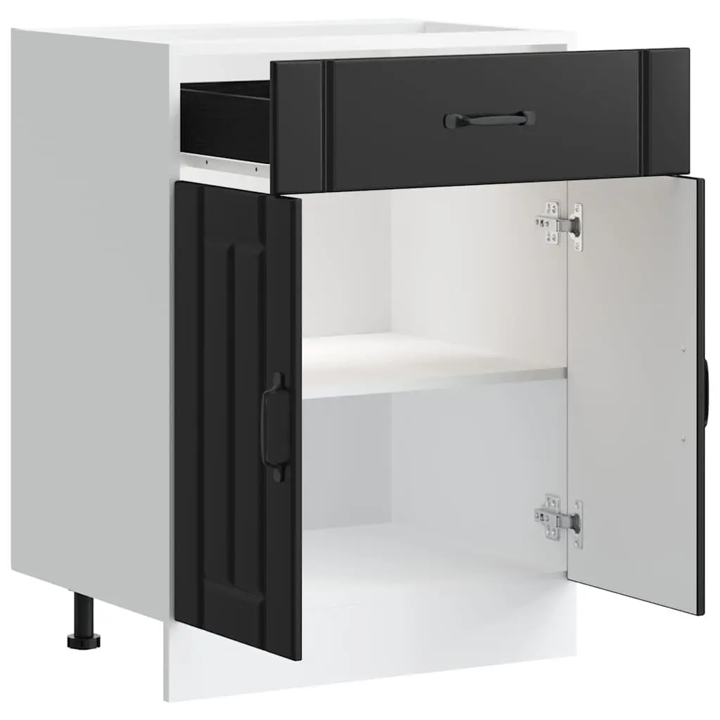 Kitchen Base Cabinet Black Engineered Wood Storage Sink Unit Adjustable Feet