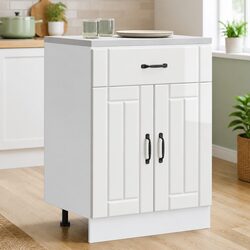 White High Gloss Kitchen Base Cabinet Sink Engineered Wood Storage Cupboard