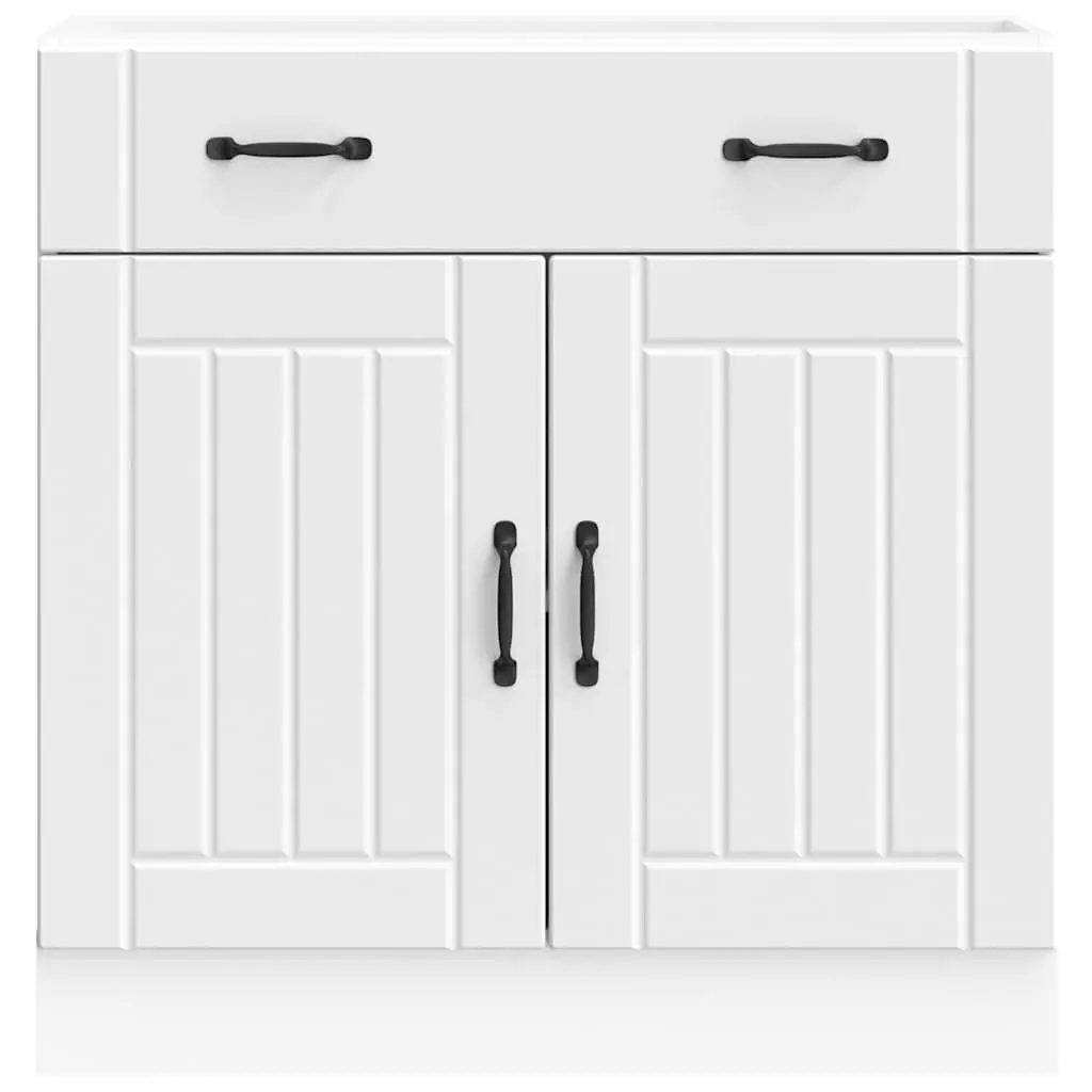 Kitchen Base Cabinet White Storage Cupboard Engineered Wood Sink Unit Doors