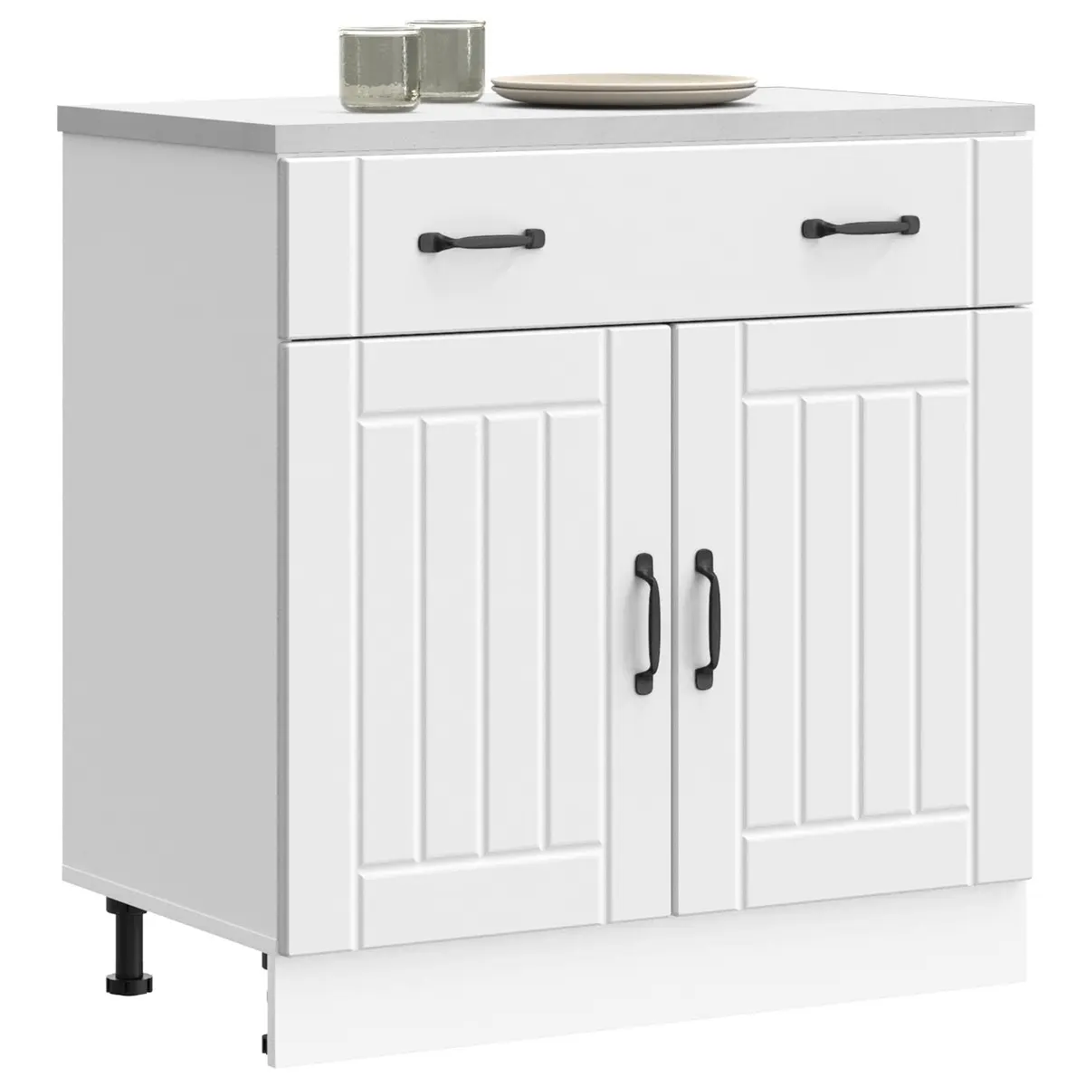 Kitchen Base Cabinet White Storage Cupboard Engineered Wood Sink Unit Doors