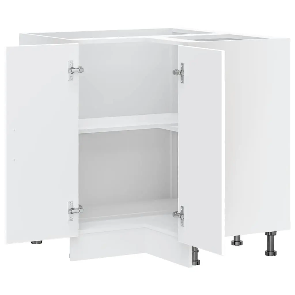 Kitchen Corner Base Cabinet White Engineered Wood Storage Unit Adjustable Feet