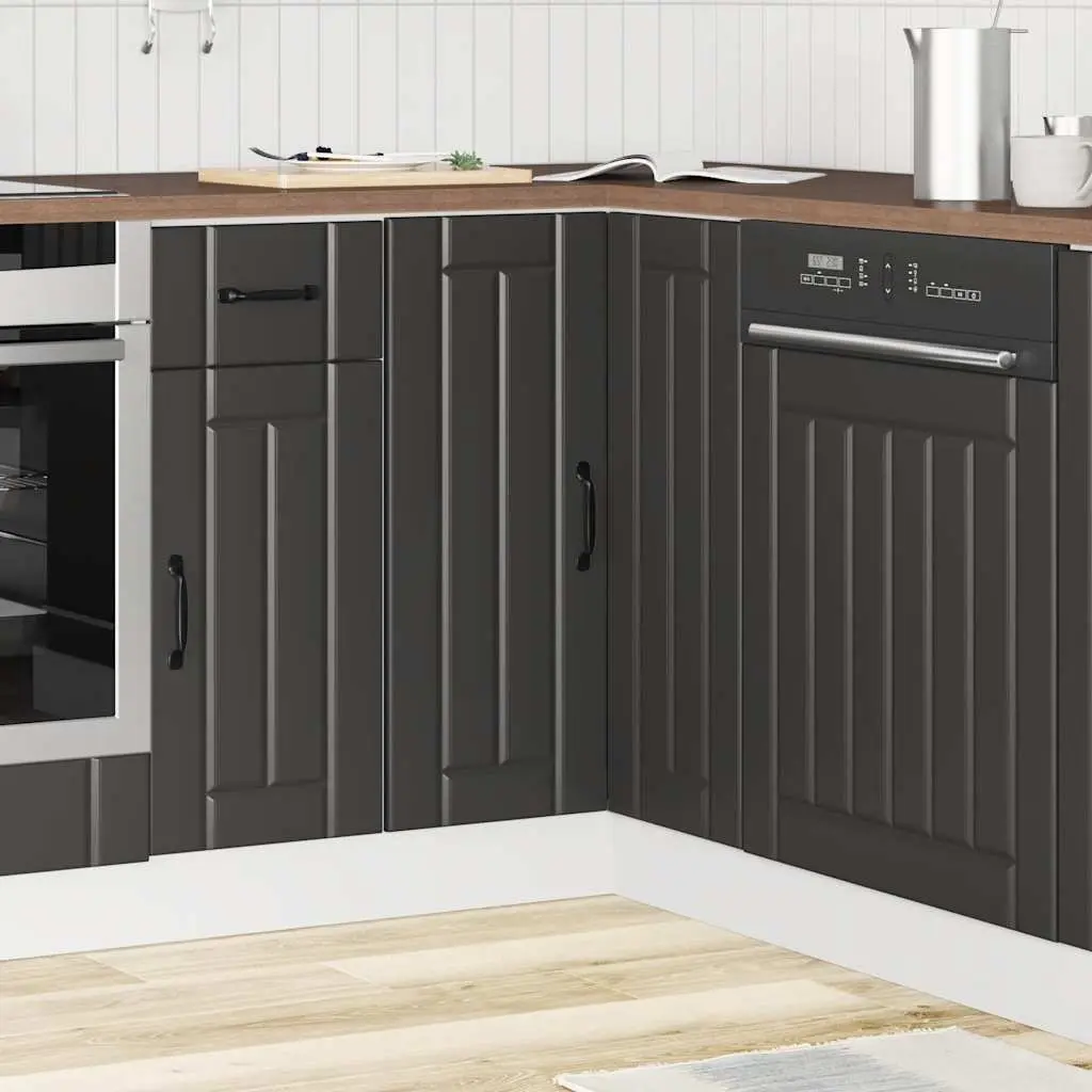 Kitchen Corner Base Cabinet Black Engineered Wood Storage Cupboard Unit