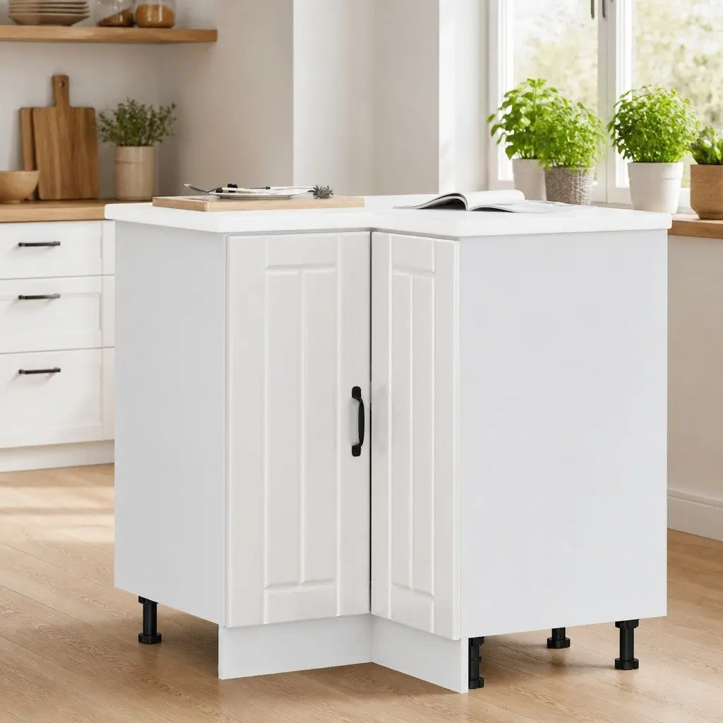White Corner Base Cabinet for Kitchen Storage