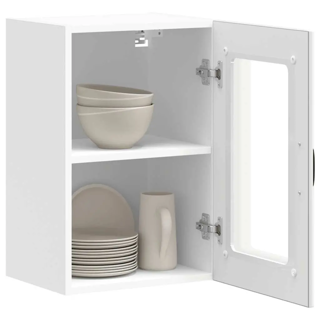 Kitchen Cabinet Wall-Mounted Storage Cupboard Glass Door White