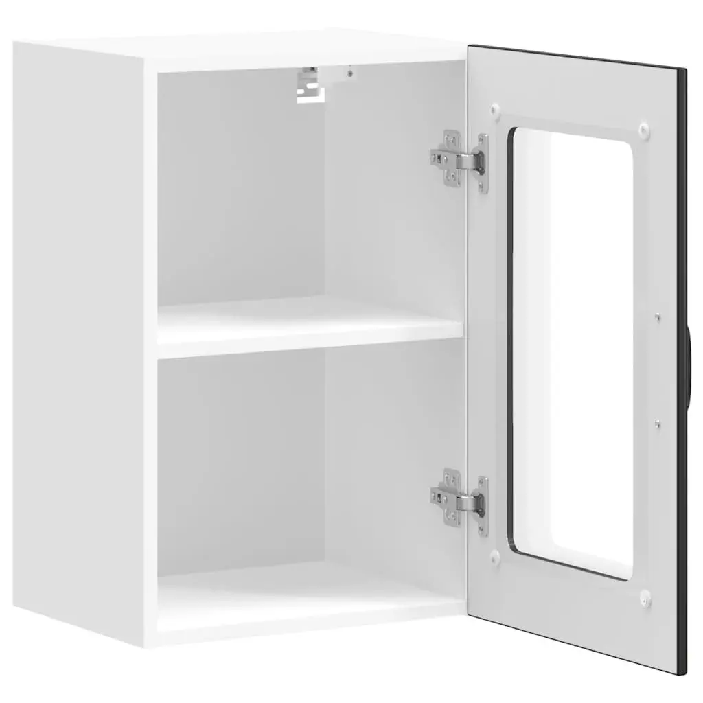 Kitchen Wall Cabinet Glass Door Black Engineered Wood Wall-Mounted Storage
