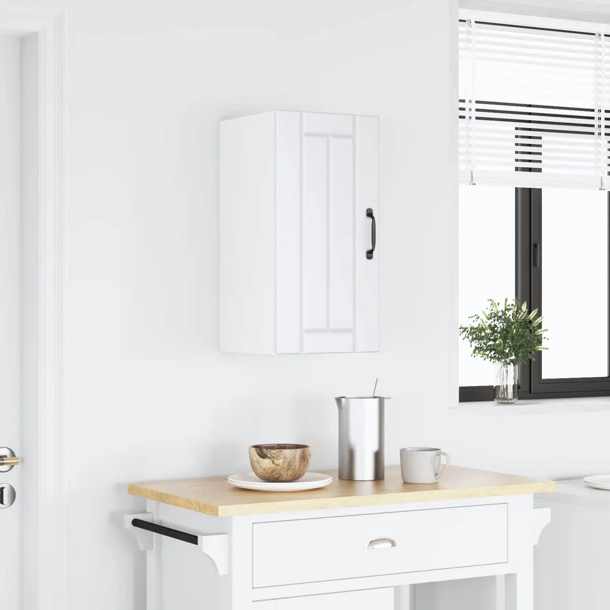 Kitchen Cabinet Wall-Mounted Storage Engineered Wood Glass Door White