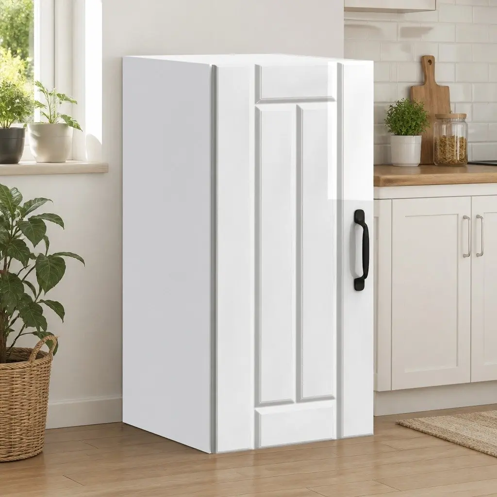 Kitchen Wall Cabinet White High Gloss Engineered Wood Storage Cupboard Glass