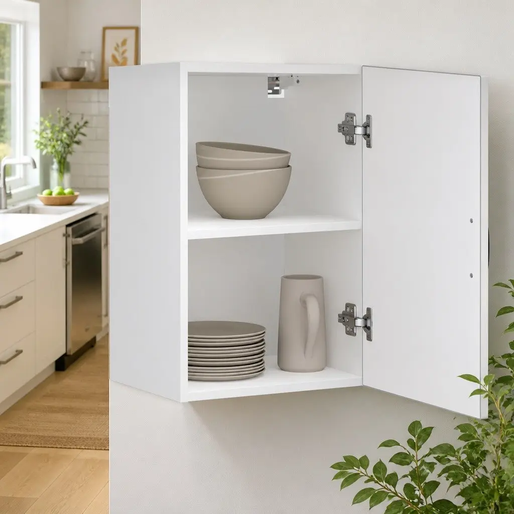 Wall-Mounted Kitchen Cabinet White Engineered Wood Storage Glass Door