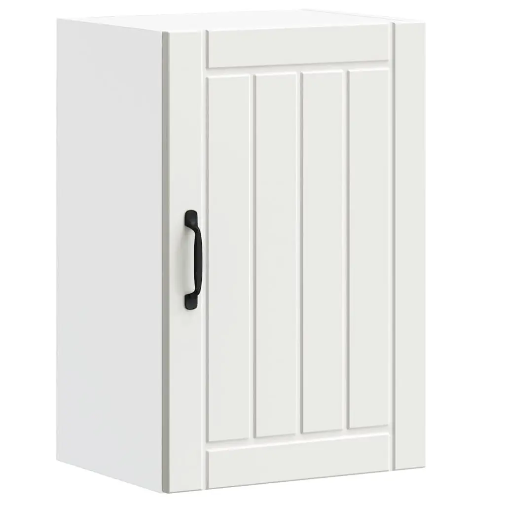 Wall-Mounted Kitchen Cabinet White Engineered Wood Storage Glass Door