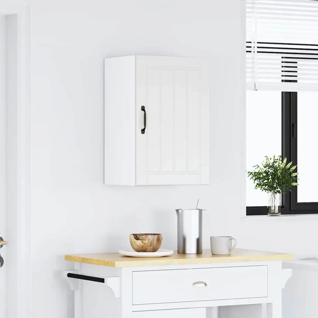 Wall-Mounted Kitchen Cabinet White Engineered Wood Storage Glass Door